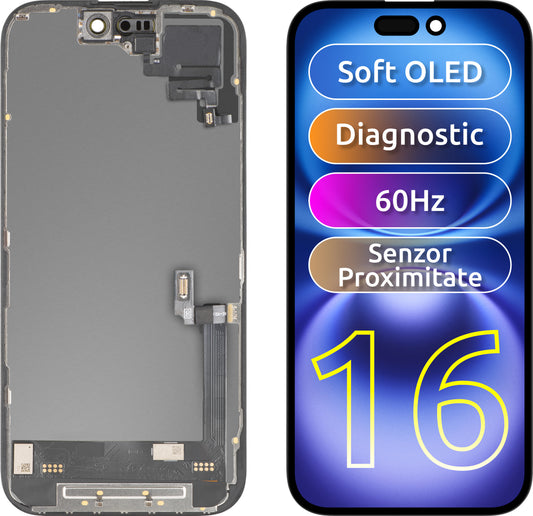 Displej s dotykovou obrazovkou a snímačom priblíženia MP kompatibilný s Apple iPhone 16, s rámom, softvérová verzia OLED FHD diagnostika, čierny