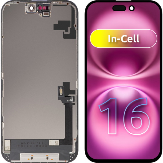 Displej s dotykovou obrazovkou ZY pre Apple iPhone 16, s rámom, verzia LCD In-Cell, čierna