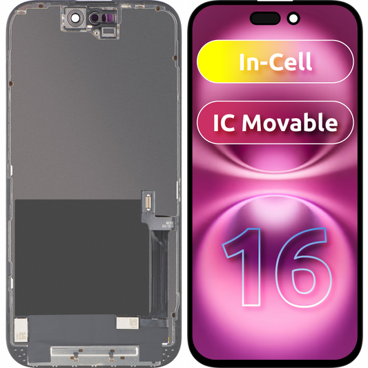 Displej s dotykovou obrazovkou ZY pre Apple iPhone 16, s rámom, verzia LCD In-Cell IC Movable, čierna