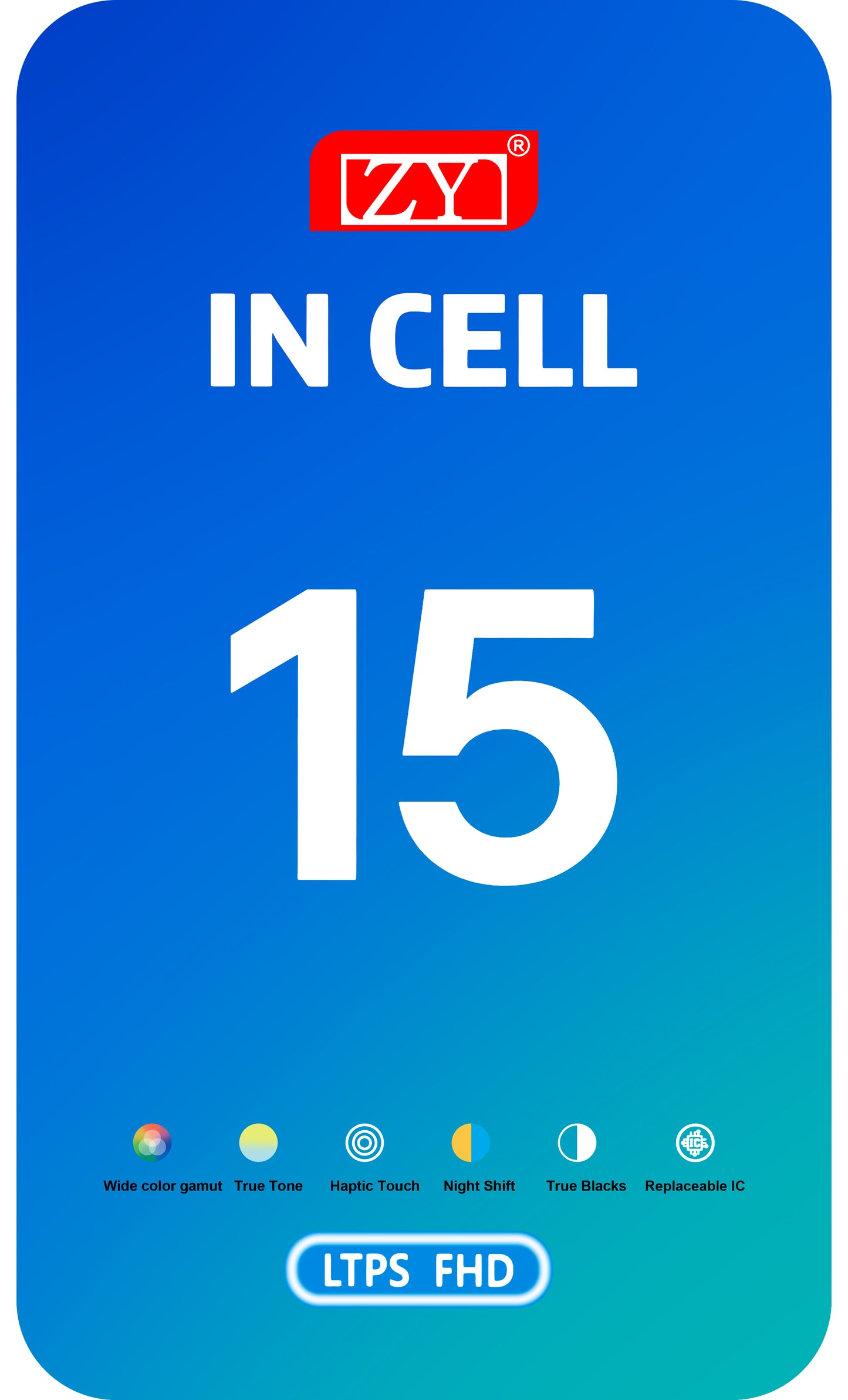 ZY dotykový displej pre Apple iPhone 15, s rámom, verzia s pohyblivým LCD displejom v bunke IC, čierny 