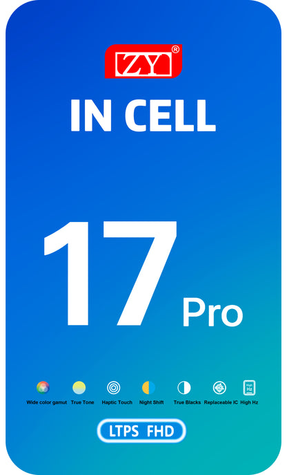 Displej s dotykovou obrazovkou ZY pre Apple iPhone 17 Pro, s rámom, verzia LCD In-Cell IC Movable, čierna
