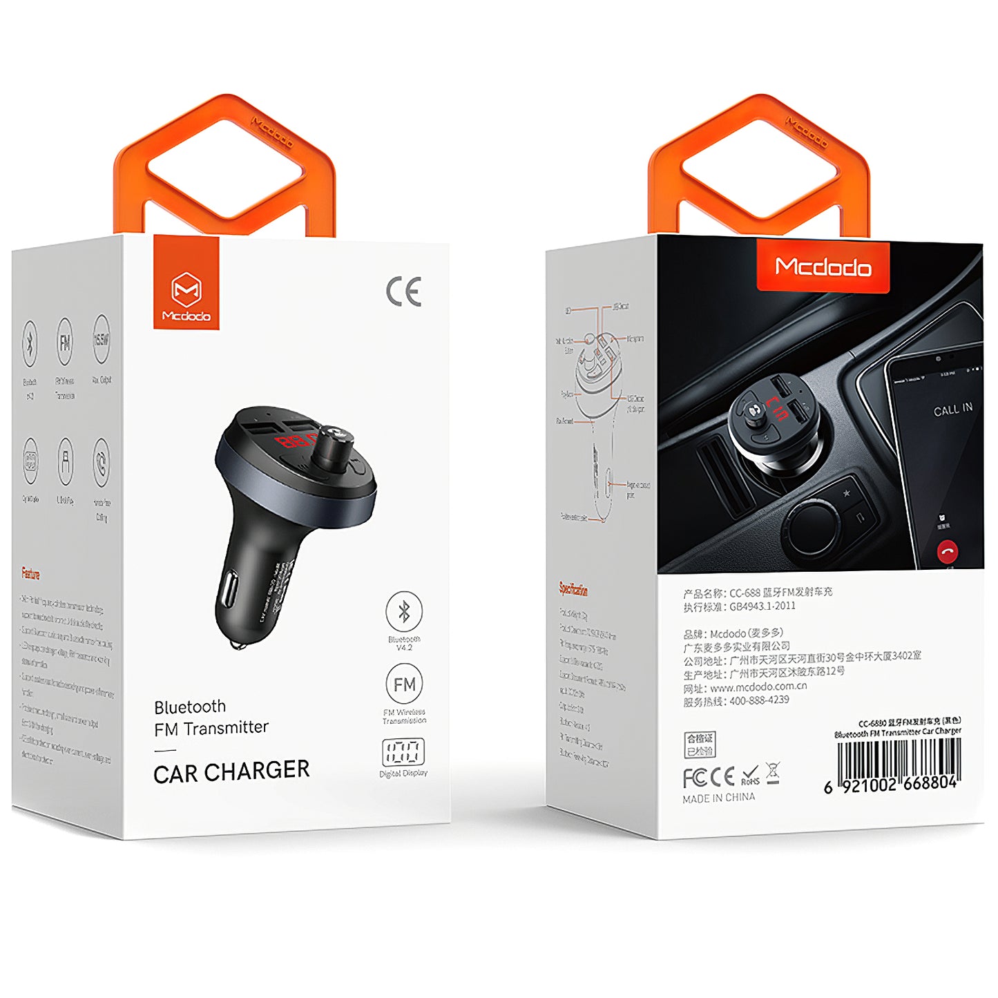 McDodo Bluetooth FM Modulator, 2 x USB-A