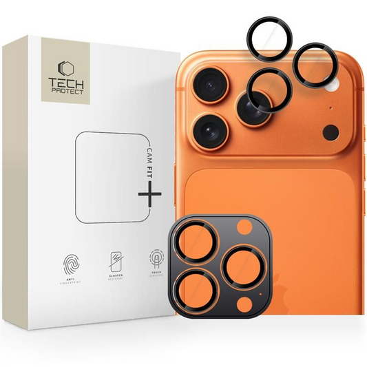 Ochranná fólia na zadnú kameru Tech-Protect CamRing Fit+ pre Apple iPhone 17 Pro Max / 17 Pro / 16 Pro Max, Kalené sklo, Oranžová