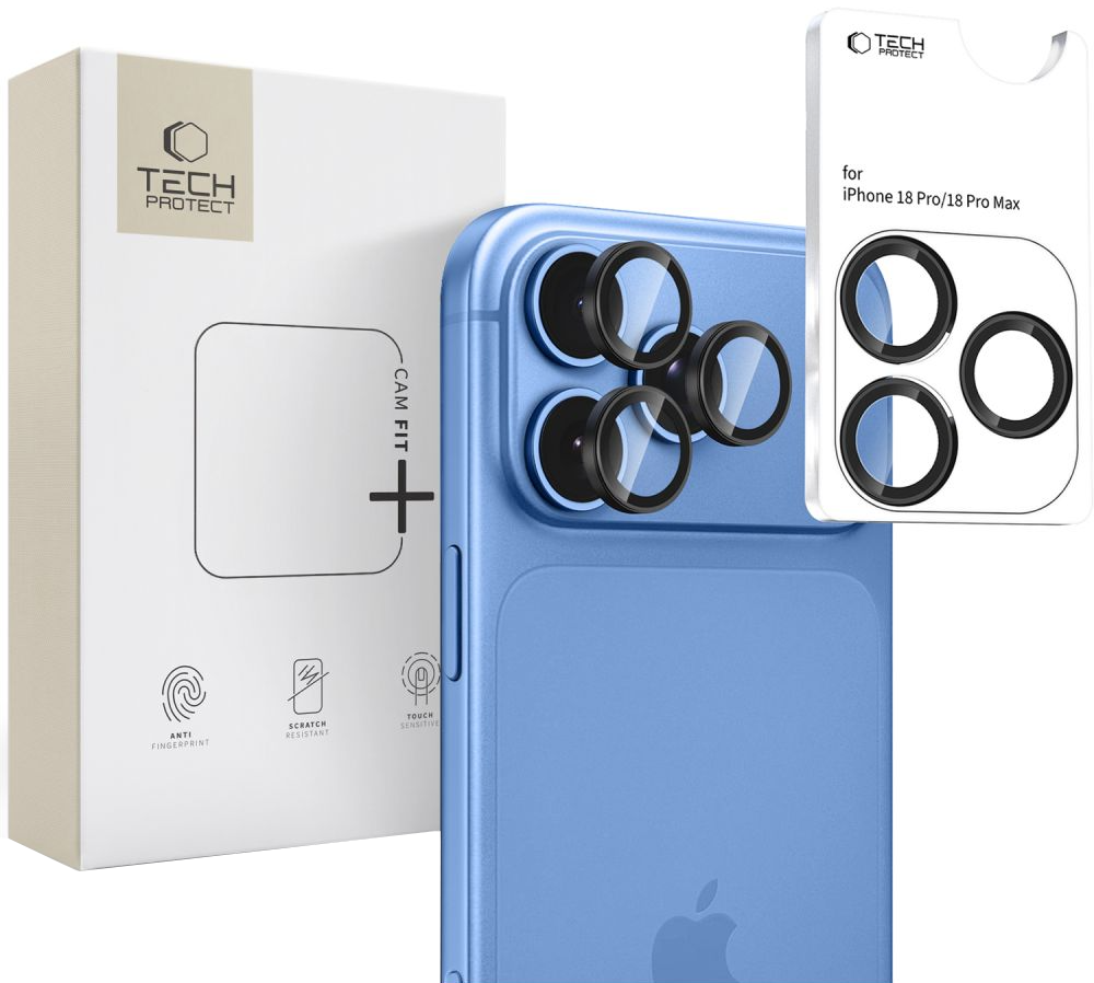 Ochranná fólia na zadnú kameru Tech-Protect CamRing Fit+ pre Apple iPhone 18 Pro / 18 Pro Max, tvrdené sklo, čierna