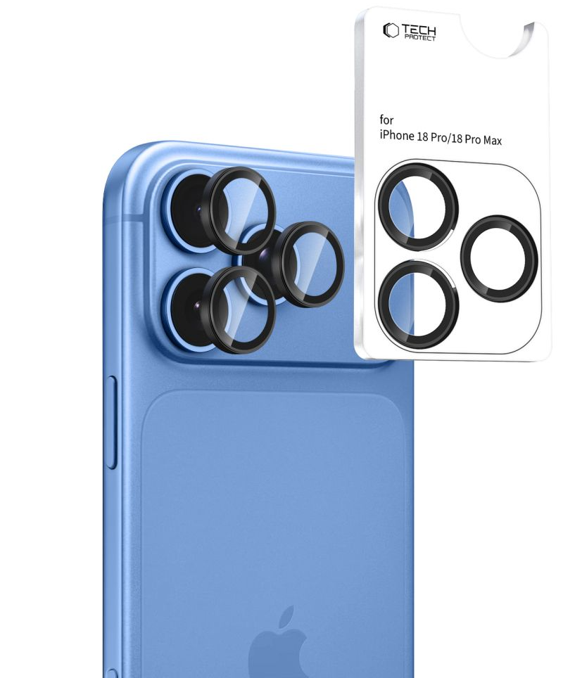 Ochranná fólia na zadnú kameru Tech-Protect CamRing Fit+ pre Apple iPhone 18 Pro / 18 Pro Max, tvrdené sklo, čierna