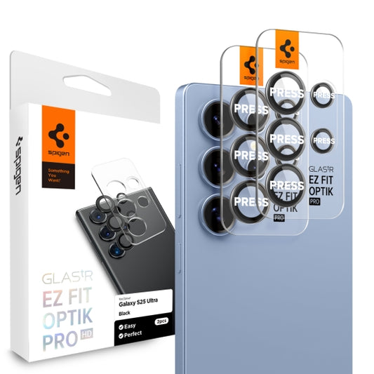 Ochranná fólia na zadnú kameru Spigen GlastR EZ FIT Optik Pro HD pre Samsung Galaxy S25 Ultra S938, Kalené sklo, Sada 2 kusy, Čierna