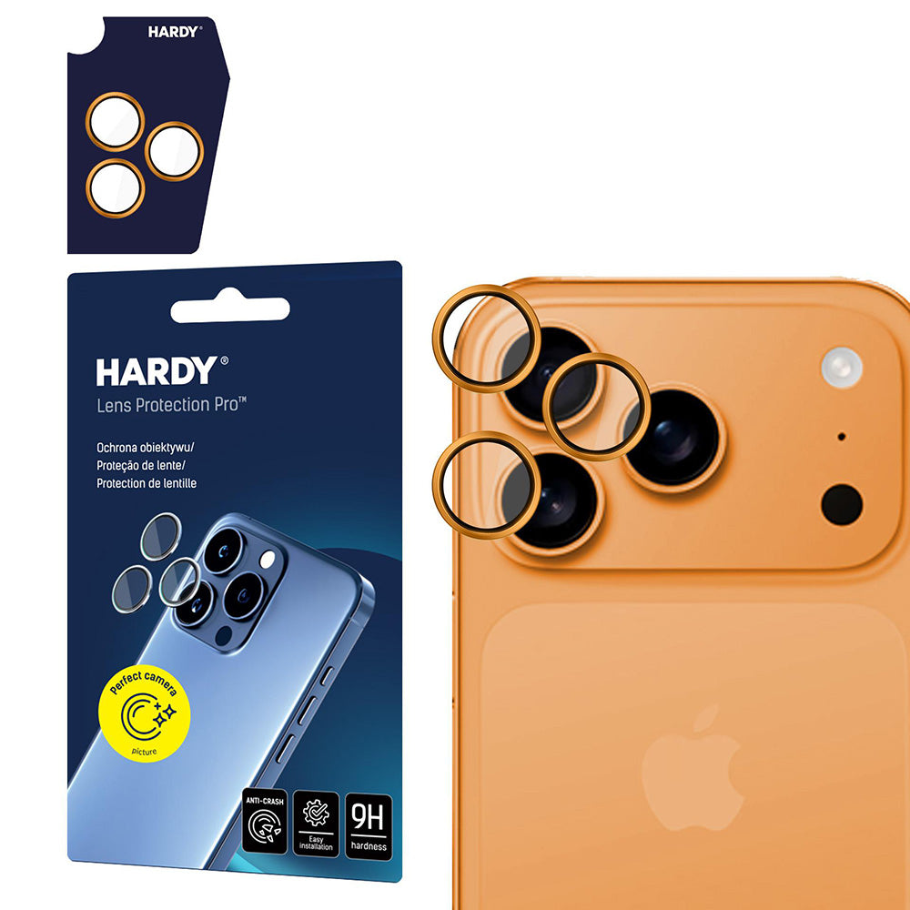 Ochranná fólia na zadnú kameru 3MK Hardy Protection Pro pre Apple iPhone 17 Pro Max / 17 Pro, Kalené sklo, Oranžová