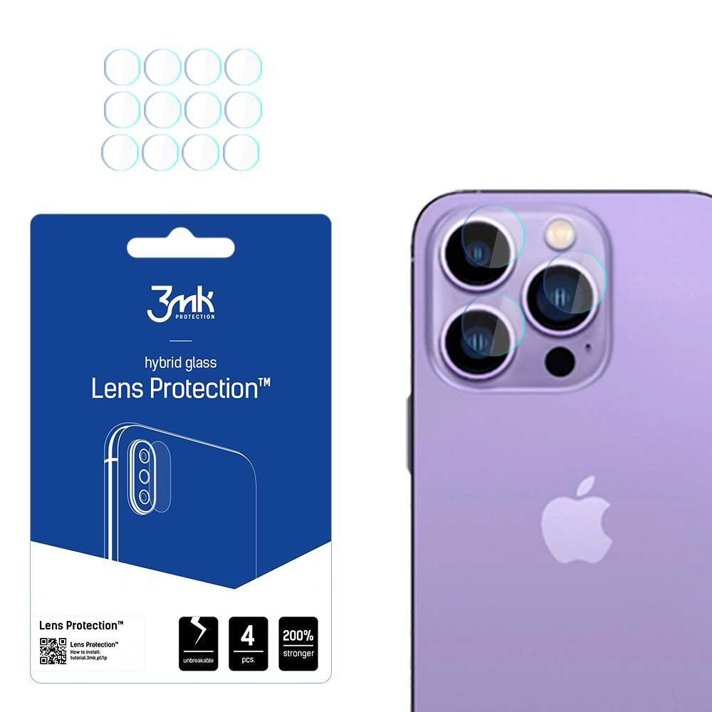 Ochranná fólia na zadnú kameru 3MK Protection pre Apple iPhone 14 Pro Max / 14 Pro, flexibilné sklo, sada 4 kusov, priehľadná