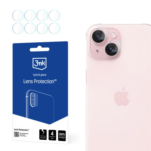 Ochranná fólia na zadnú kameru 3MK Protection pre Apple iPhone 15, flexibilné sklo, sada 4 kusov, priehľadná