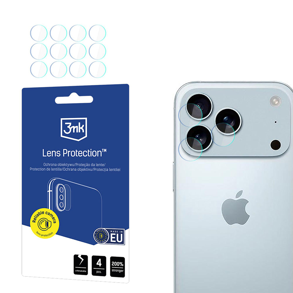 Ochranná fólia 3MK Protection na zadnú kameru pre Apple iPhone 17 Pro Max, Kalené sklo, Sada 4 kusov, Priehľadná