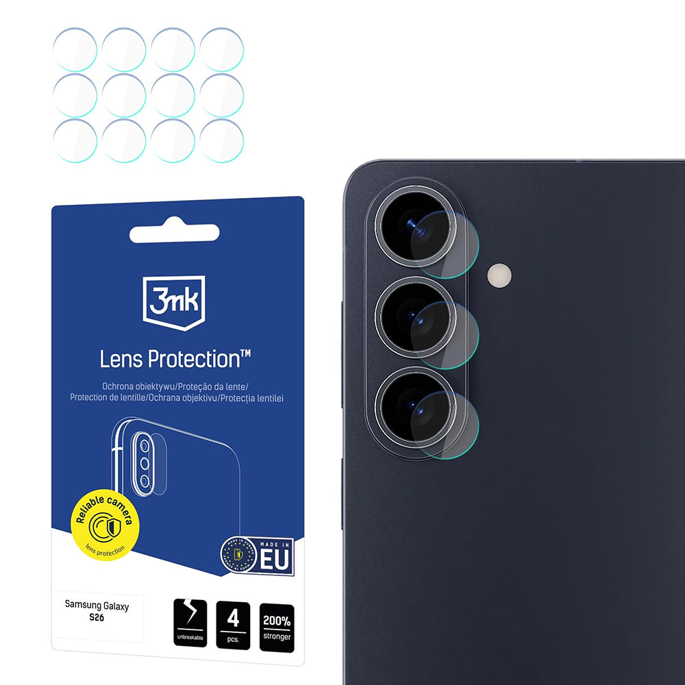 Ochranná fólia na zadnú kameru 3MK Protection pre Samsung Galaxy S26 S942, Kalené sklo, Sada 4 kusov, Priehľadná