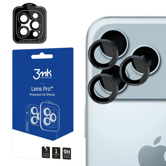 Ochranná fólia na zadnú kameru 3MK Protection Pro pre Apple iPhone 17 Pro Max / 17 Pro, Kalené sklo, Čierna