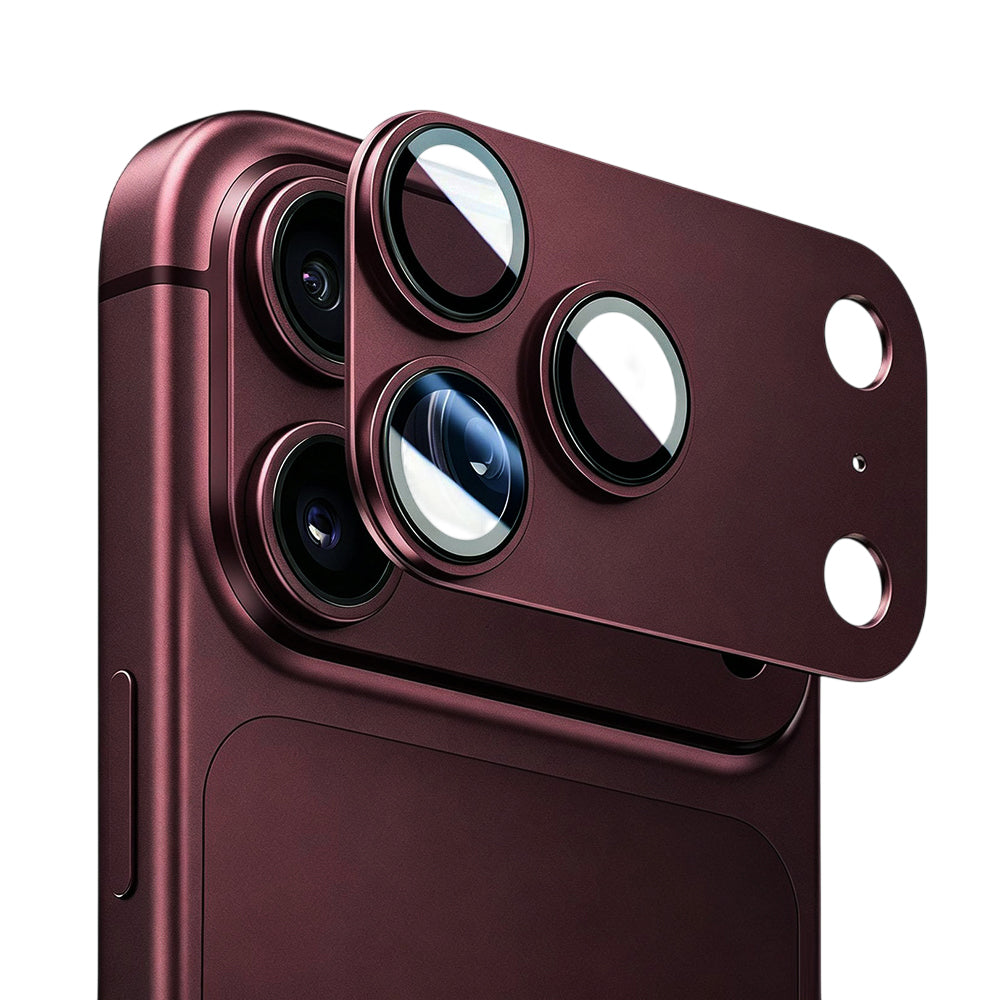 Blueo Integrated Metal Rear Camera Protector for Apple iPhone 18 Pro, Tempered Glass, Burgundy