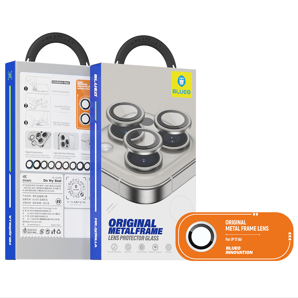Ochranná fólia Blueo Metal Frame na zadnú kameru pre Apple iPhone 17 Air, Tvrdené sklo, Modrá
