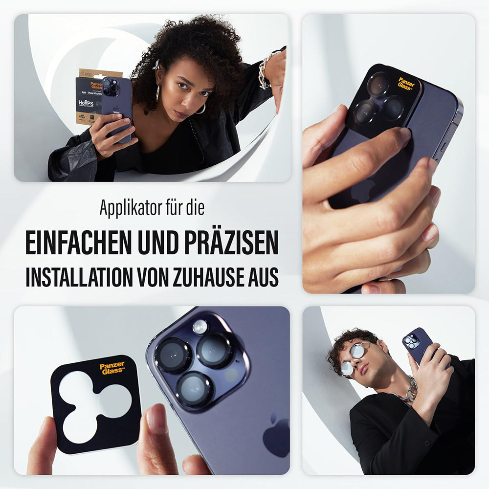 Ochranná fólia na zadnú kameru PanzerGlass Hoops Glitter pre Apple iPhone 17 / 16 Plus / 16, Kalené sklo, Strieborná