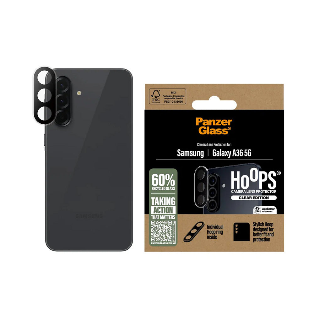 Ochranná fólia PanzerGlass Hoops na zadnú kameru pre Samsung Galaxy A36 A366, Kalené sklo, Priehľadná