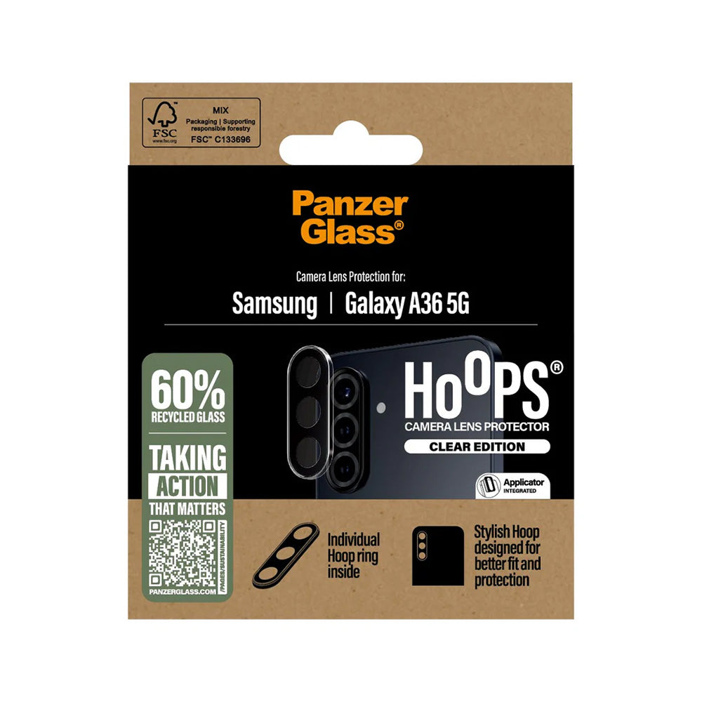 Ochranná fólia PanzerGlass Hoops na zadnú kameru pre Samsung Galaxy A36 A366, Kalené sklo, Priehľadná