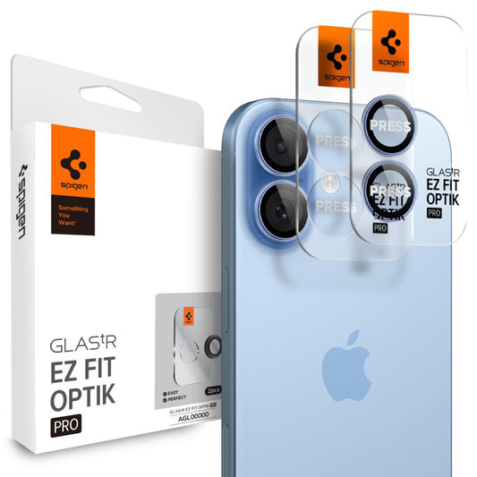 Ochranná fólia na zadnú kameru Spigen GlastR EZ FIT Optik Pro pre Apple iPhone 17 / 16 Plus / 16, tvrdené sklo, sada 2 kusy, modrá