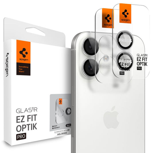 Ochranná fólia na zadnú kameru Spigen GlastR EZ FIT Optik Pro pre Apple iPhone 17 / 16 Plus / 16, Kalené sklo, Sada 2 kusy, Strieborná