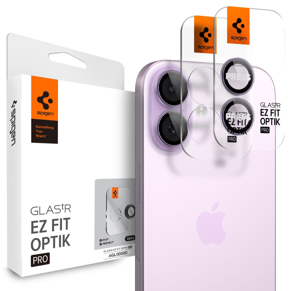 Ochranná fólia na zadnú kameru Spigen GlastR EZ FIT Optik Pro pre Apple iPhone 17 / 16 Plus / 16, Kalené sklo, Sada 2 kusy, Fialová