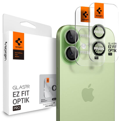 Ochranná fólia na zadnú kameru Spigen GlastR EZ FIT Optik Pro pre Apple iPhone 17 / 16 Plus / 16, Kalené sklo, Sada 2 kusy, Zelená AGL10128