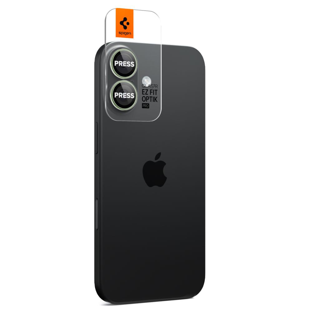 Ochranná fólia na zadnú kameru Spigen GlastR EZ FIT Optik Pro pre Apple iPhone 17 / 16 Plus / 16, Kalené sklo, Sada 2 kusy, Zelená AGL10128