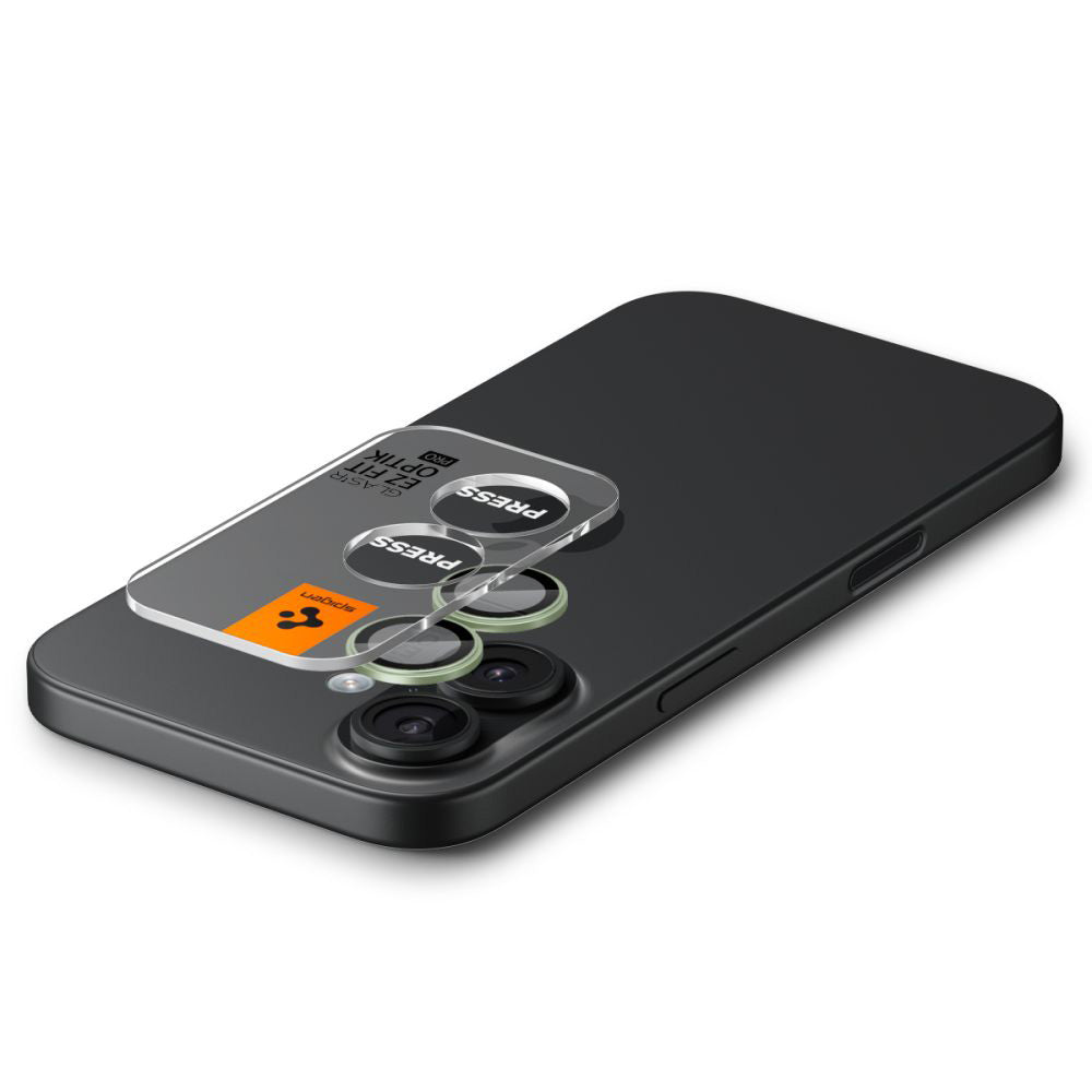Ochranná fólia na zadnú kameru Spigen GlastR EZ FIT Optik Pro pre Apple iPhone 17 / 16 Plus / 16, Kalené sklo, Sada 2 kusy, Zelená AGL10128