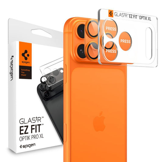 Ochranná fólia na zadnú kameru Spigen GlastR EZ FIT Optik Pro pre Apple iPhone 17 Pro Max, Tvrdené sklo, Sada 2 kusy, Oranžová