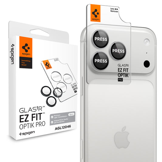 Ochranná fólia na zadnú kameru Spigen GlastR EZ FIT Optik Pro pre Apple iPhone 18 Pro / 18 Pro Max, tvrdené sklo, sada 2 kusy, strieborná AGL12046