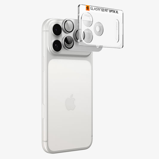 Ochranná fólia na zadnú kameru Spigen GlastR EZ FIT Optik Pro XL pre Apple iPhone 18 Pro Max, tvrdené sklo, strieborná AGL12042