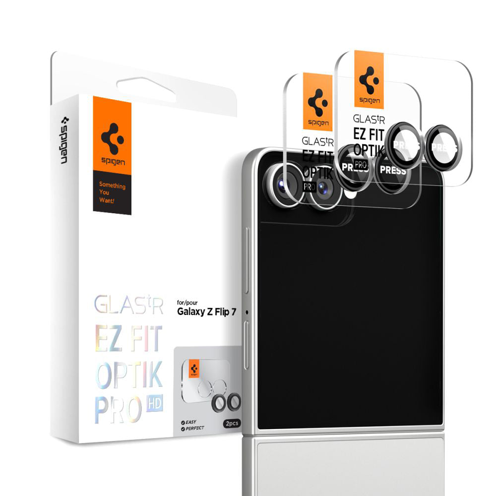 Ochranná fólia na zadnú kameru Spigen GlastR EZ FIT Optik Pro HD pre Samsung Galaxy Z Flip7 F766, Tvrdené sklo, Sada 2 kusy, Čierna AGL09587
