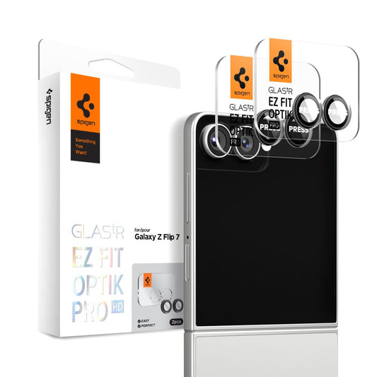 Ochranná fólia na zadnú kameru Spigen GlastR EZ FIT Optik Pro HD pre Samsung Galaxy Z Flip7 F766, Tvrdené sklo, Sada 2 kusy, Čierna AGL09587