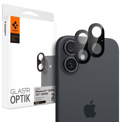 Ochranná fólia na zadnú kameru Spigen GlastR Optik pre Apple iPhone 16 Plus / 16, Tvrdené sklo, Sada 2 kusy, Čierna AGL07922