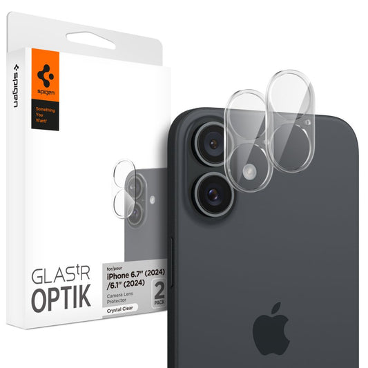 Ochranná fólia na zadnú kameru Spigen GlastR Optik pre Apple iPhone 16 Plus / 16, tvrdené sklo, sada 2 kusy, priehľadná AGL07923