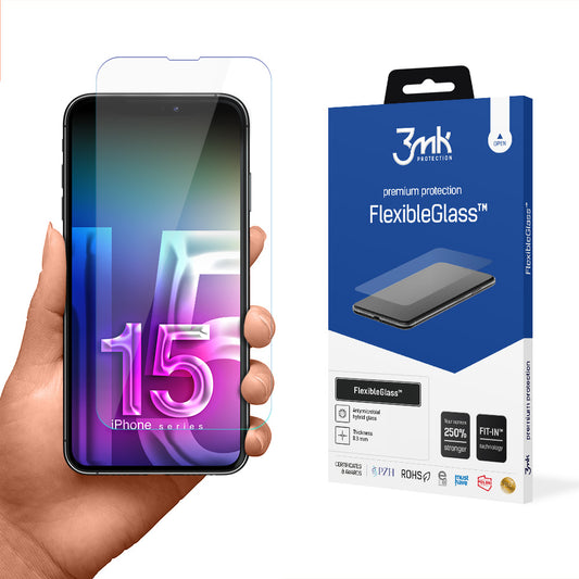 Ochranná fólia na displej 3MK FlexibleGlass pre Apple iPhone 15 Pro, flexibilné sklo, plné lepidlo
