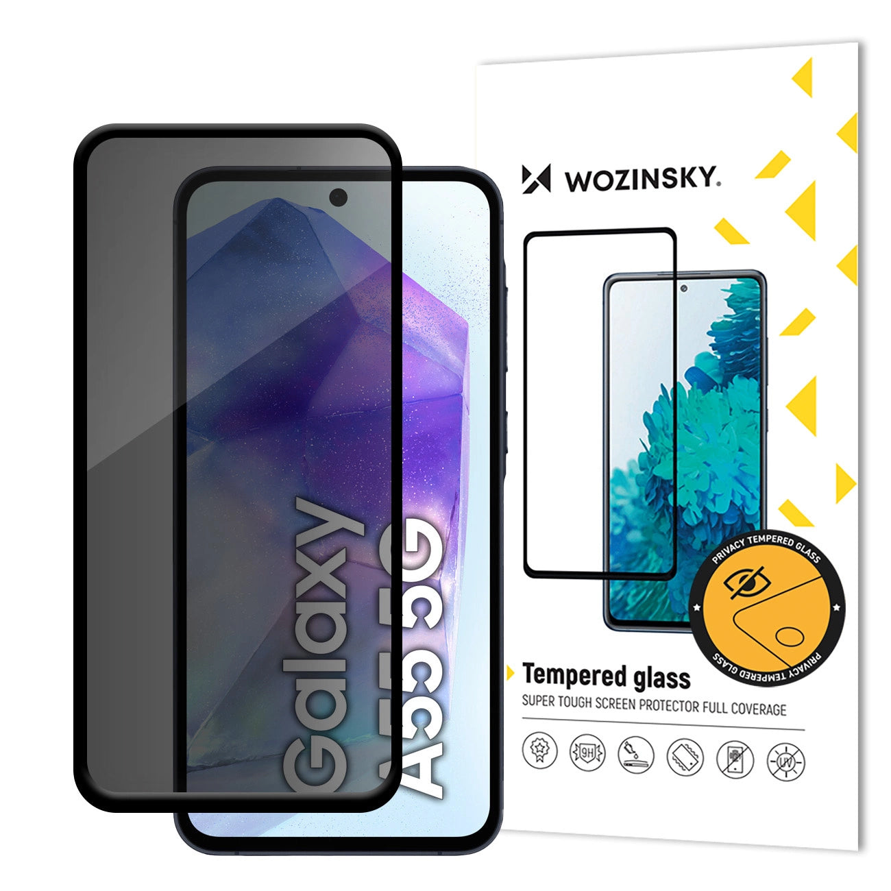 Ochranná fólia na displej Privacy WZK AntiSpy pre Samsung Galaxy A55 5G A556, tvrdené sklo, celoplošné lepidlo