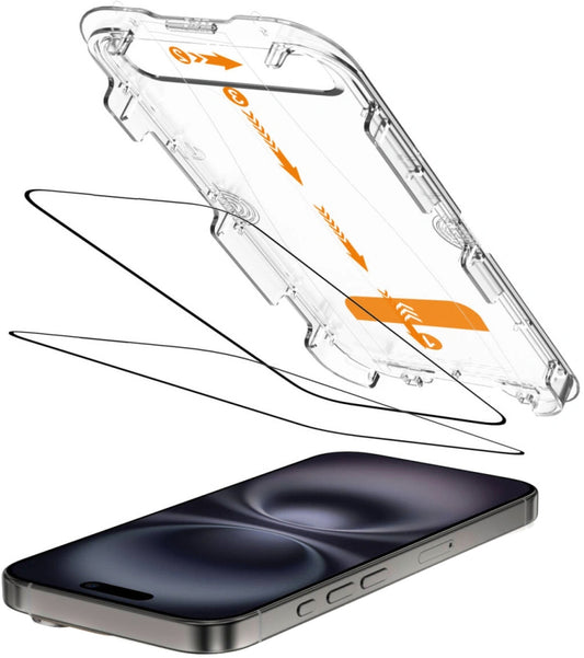 Ochranná fólia na displej Tech-Protect Quick Set+ pre Apple iPhone 16 / 15, Tvrdené sklo, Full Glue, Sada 2 kusy, Čierna
