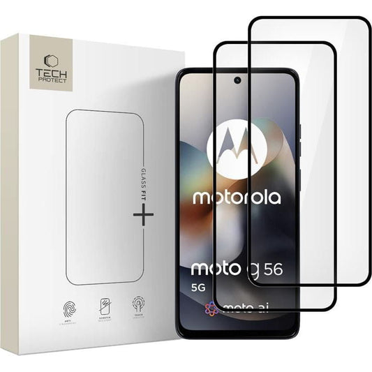 Ochranná fólia na displej Tech-Protect FIT+ pre Motorola Moto G56, Tvrdené sklo, Full Glue, Sada 2 kusy, 2.5D, Čierna