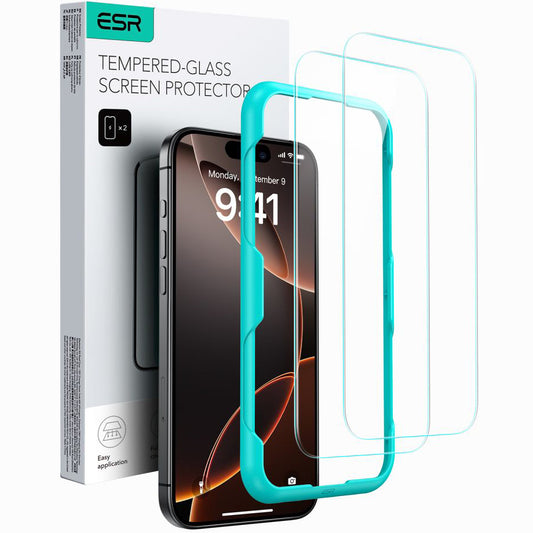 Ochranná fólia ESR na displej pre Apple iPhone 16 / 15, Tvrdené sklo, Full Glue, Sada 2 kusy, Čierna