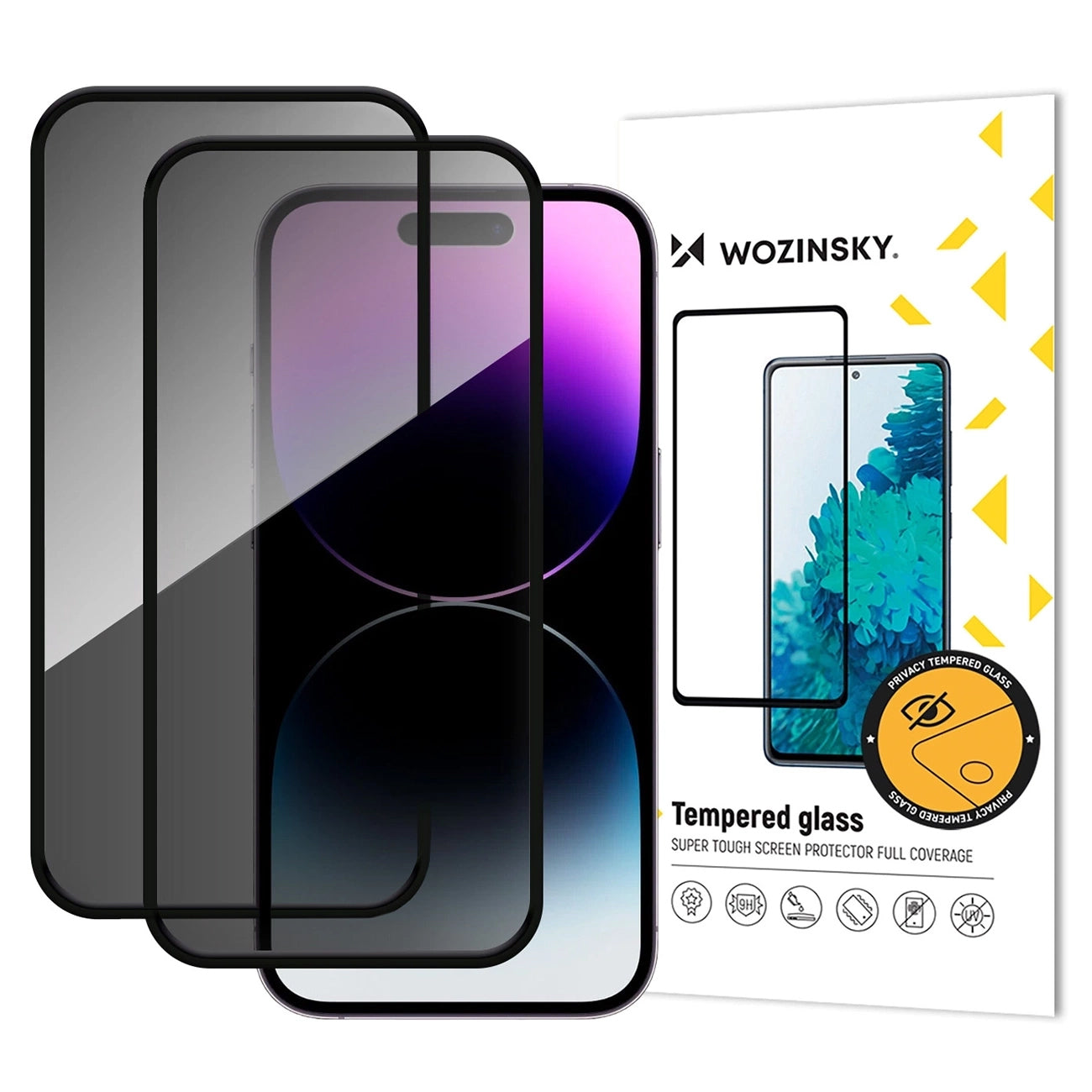 Ochranná fólia na displej Privacy WZK AntiSpy pre Apple iPhone 17 / 16 Pro, Tvrdené sklo, Full Glue, Sada 2 kusy