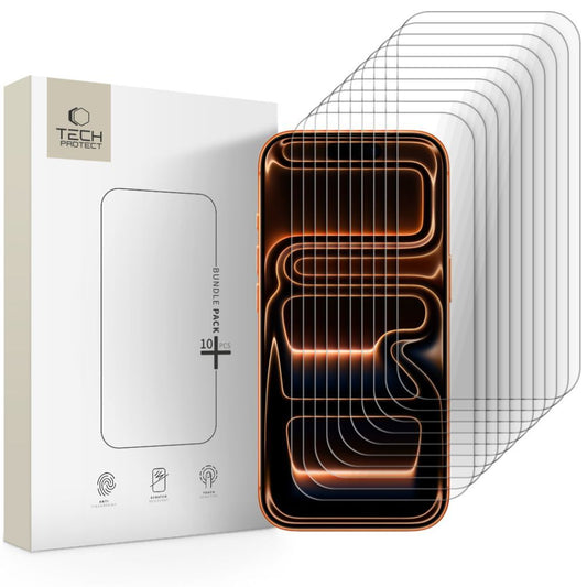 Ochranná fólia na displej Tech-Protect pre Apple iPhone 17 Pro Max / 16 Pro Max, Kalené sklo, Full Glue, Sada 10 kusov
