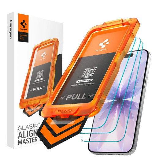 Ochranná fólia na displej Spigen GlastR Align Master Slim pre Apple iPhone 17, Kalené sklo, Full Glue, Sada 3 kusy