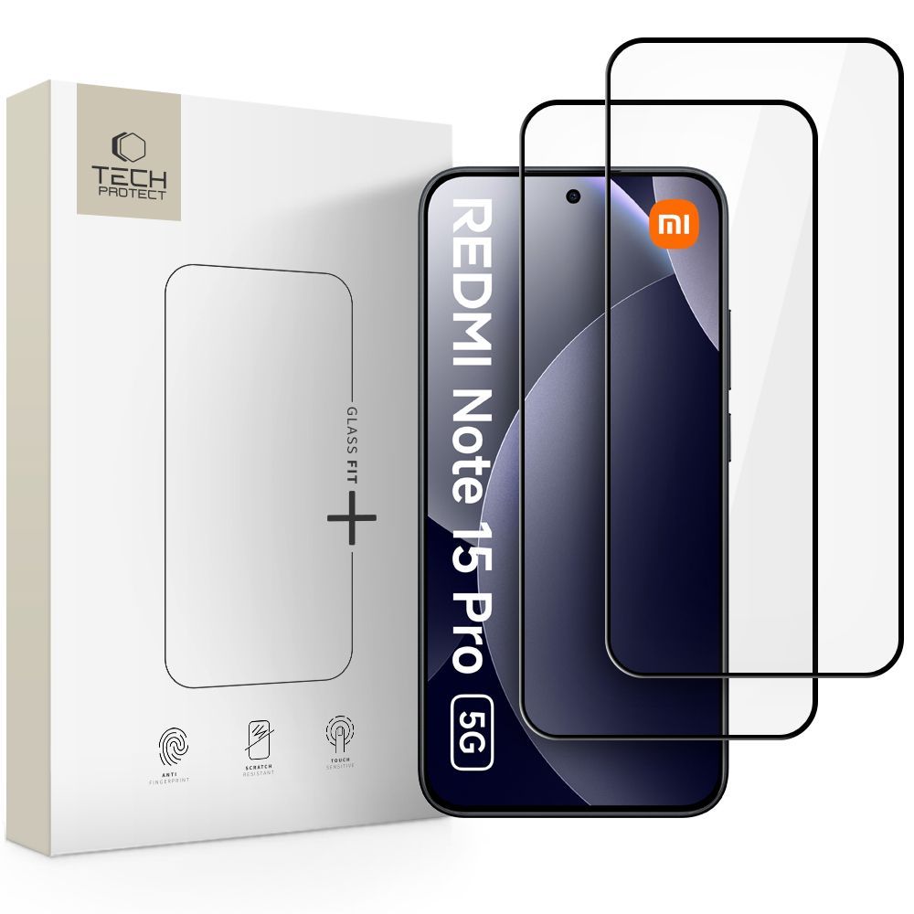 Ochranná fólia na displej Tech-Protect FIT+ pre Xiaomi Redmi Note 15 Pro 5G, Kalené sklo, Full Glue, Sada 2 kusy, 2.5D, Čierna