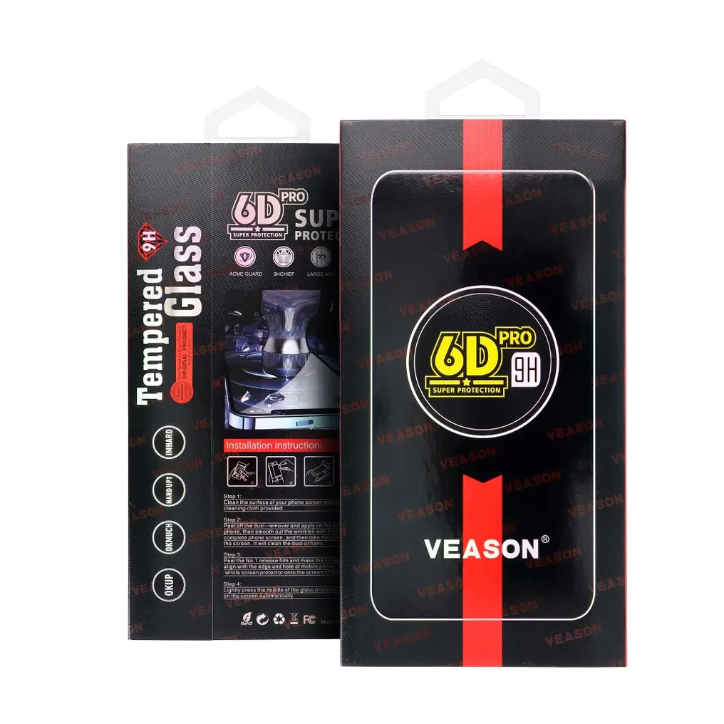 Ochranná fólia na displej Veason PRO pre Apple iPhone 16 / 15, tvrdené sklo, plné lepidlo, 6D, čierna