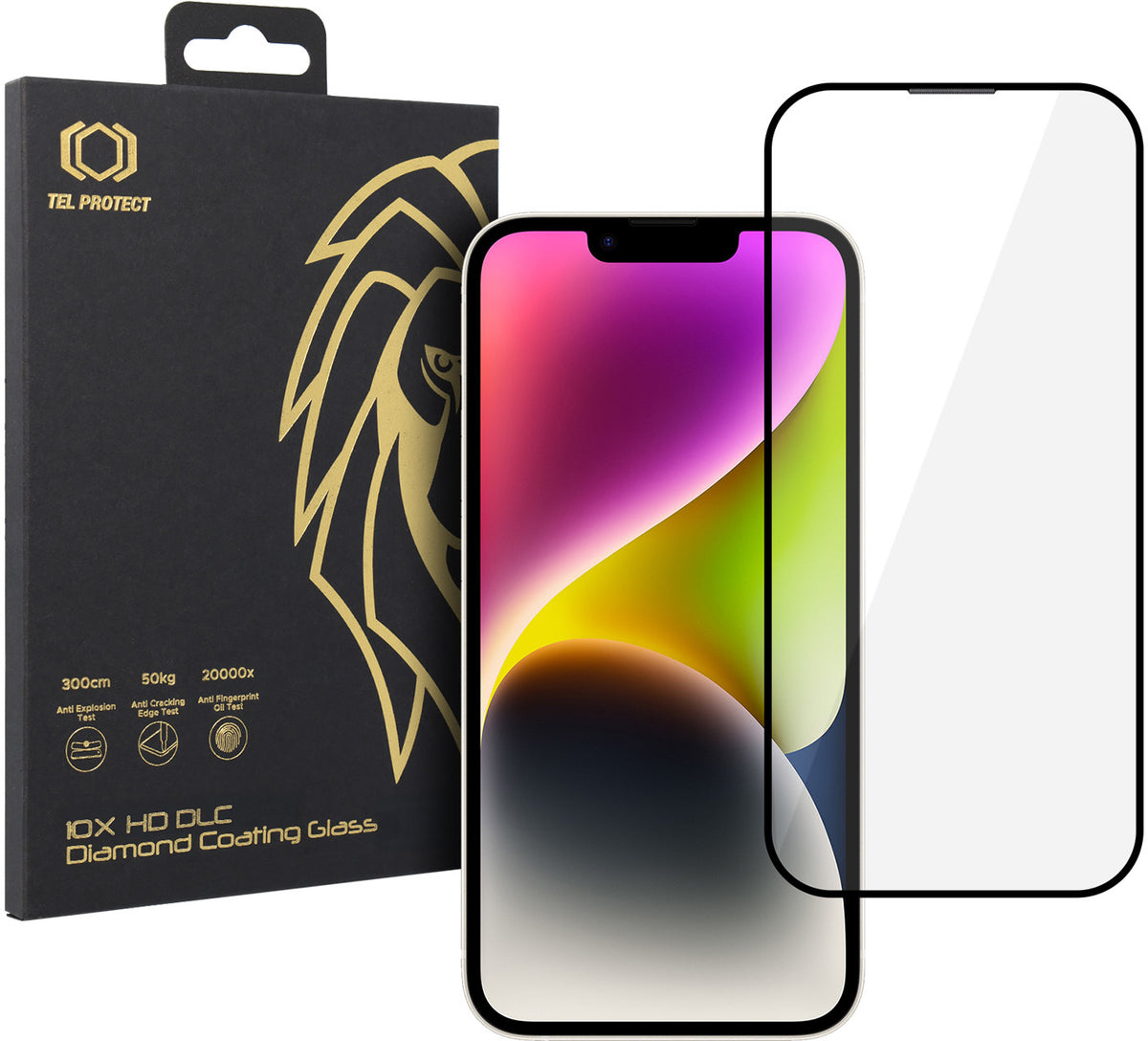 Ochranné sklo na displej Tel Protect 10X HD DLC Diamond Coating pre Apple iPhone 17e / 16e / 14 / 13 Pro / 13, tvrdené sklo, celoplošné lepenie, čierne