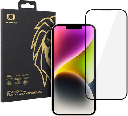 Ochranné sklo na displej Tel Protect 10X HD DLC Diamond Coating pre Apple iPhone 17e / 16e / 14 / 13 Pro / 13, tvrdené sklo, celoplošné lepenie, čierne