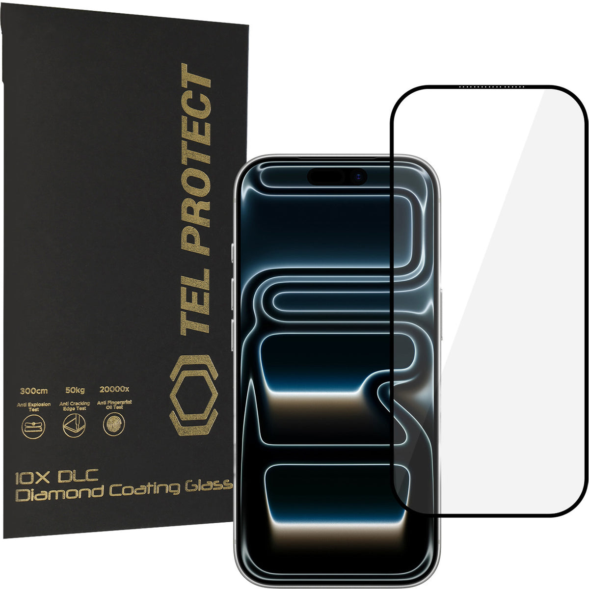 Ochranné sklo na displej Tel Protect 10X HD DLC Diamond Coating pre Apple iPhone 18 Pro / 17 Pro, tvrdené sklo, celoplošné lepenie, čierne