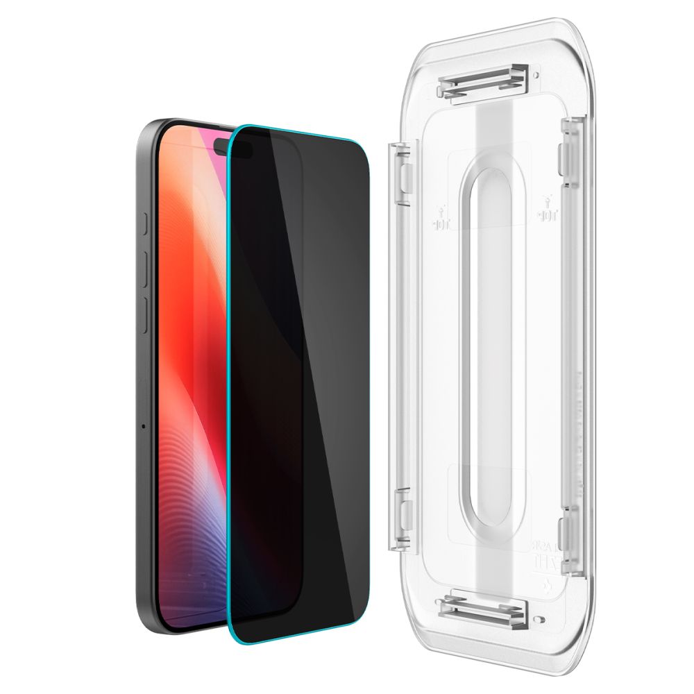 Ochranná fólia na displej Privacy Spigen GlastR EZ FIT pre Apple iPhone 17 Pro / 17 / 16 Pro, Kalené sklo, Full Glue, Sada 2 kusy AGL07929