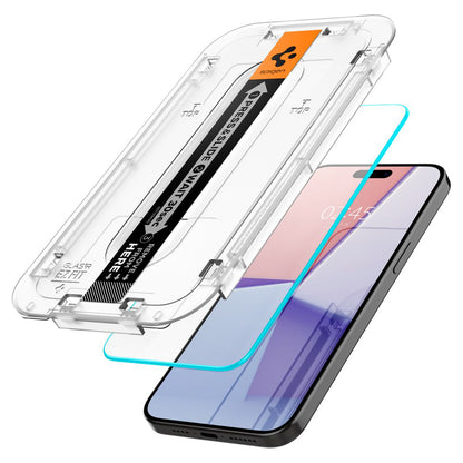 Ochranná fólia na displej Spigen GlastR EZ FIT pre Apple iPhone 15 Pro, tvrdené sklo, plné lepidlo, sada 2 kusy AGL06892