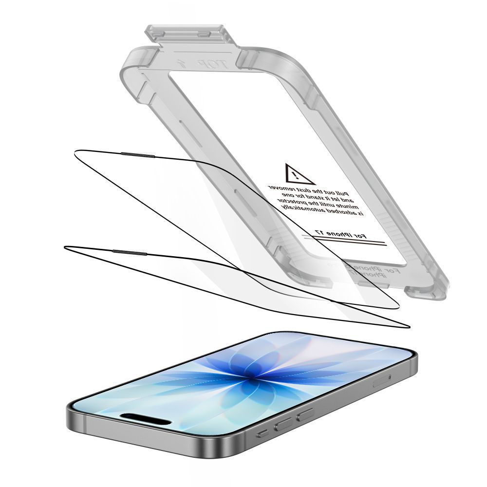 Ochranná fólia na displej Tech-Protect Quick Set+ pre Apple iPhone 17, Kalené sklo, Full Glue, Sada 2 kusy, Čierna